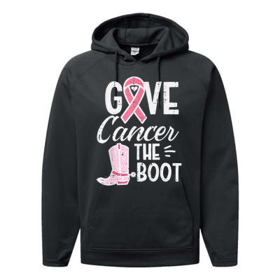 Give Breast Cancer The Boot Pink Ribbon Awareness Women Performance Fleece Hoodie