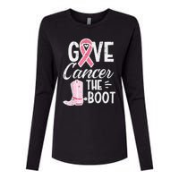 Give Breast Cancer The Boot Pink Ribbon Awareness Women Womens Cotton Relaxed Long Sleeve T-Shirt