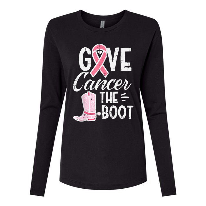 Give Breast Cancer The Boot Pink Ribbon Awareness Women Womens Cotton Relaxed Long Sleeve T-Shirt