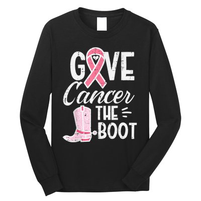 Give Breast Cancer The Boot Pink Ribbon Awareness Women Long Sleeve Shirt