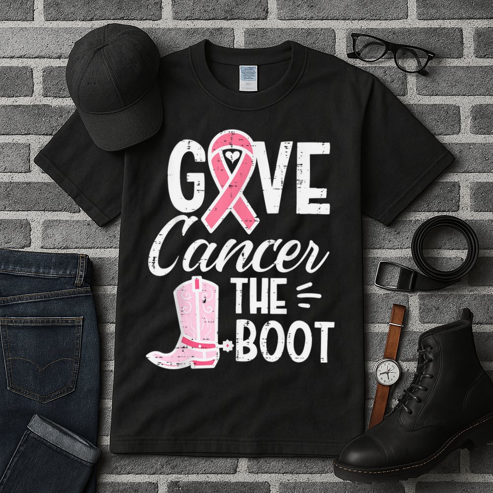 Give Breast Cancer The Boot Pink Ribbon Awareness Women Tall T-Shirt