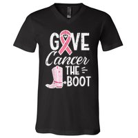 Give Breast Cancer The Boot Pink Ribbon Awareness Women V-Neck T-Shirt