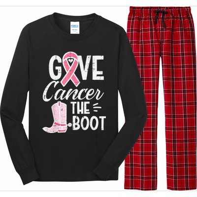 Give Breast Cancer The Boot Pink Ribbon Awareness Women Long Sleeve Pajama Set