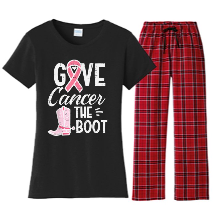 Give Breast Cancer The Boot Pink Ribbon Awareness Women Women's Flannel Pajama Set