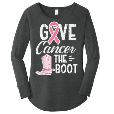 Give Breast Cancer The Boot Pink Ribbon Awareness Women Women's Perfect Tri Tunic Long Sleeve Shirt