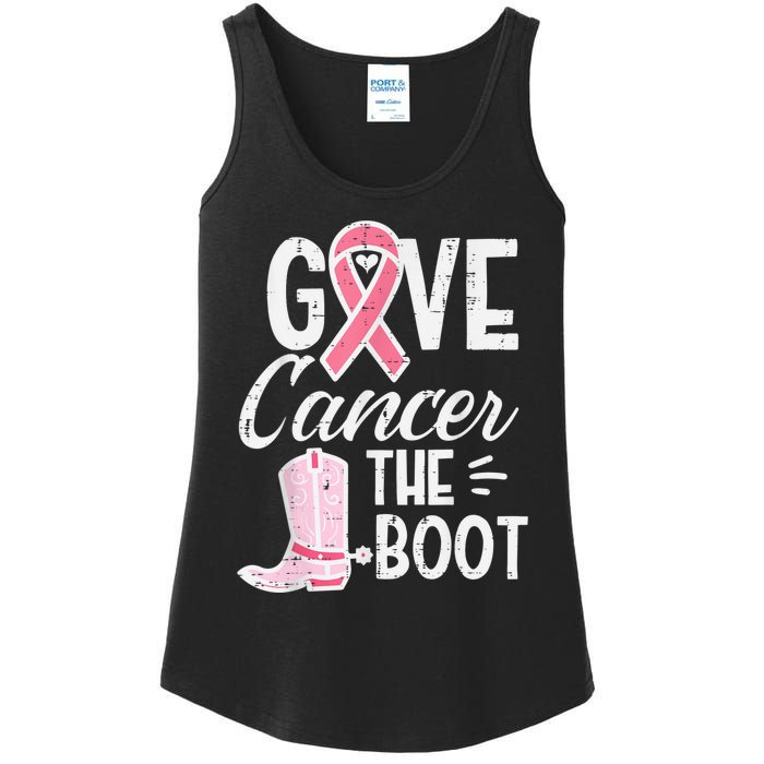 Give Breast Cancer The Boot Pink Ribbon Awareness Women Ladies Essential Tank