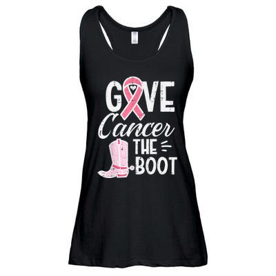 Give Breast Cancer The Boot Pink Ribbon Awareness Women Ladies Essential Flowy Tank