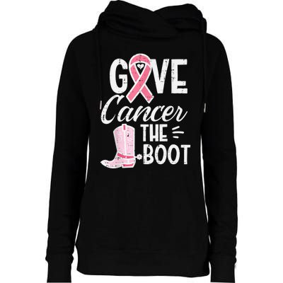 Give Breast Cancer The Boot Pink Ribbon Awareness Women Womens Funnel Neck Pullover Hood