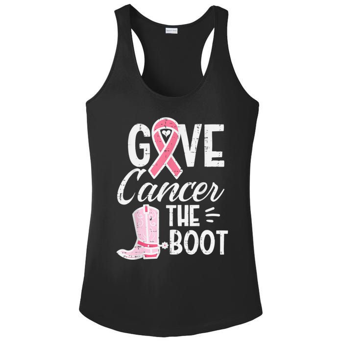 Give Breast Cancer The Boot Pink Ribbon Awareness Women Ladies PosiCharge Competitor Racerback Tank