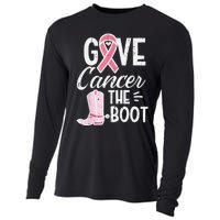 Give Breast Cancer The Boot Pink Ribbon Awareness Women Cooling Performance Long Sleeve Crew