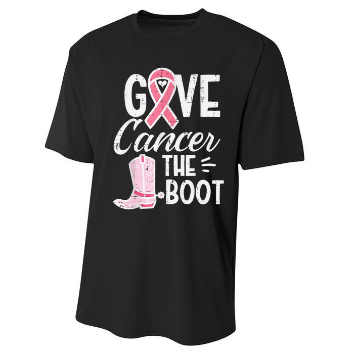 Give Breast Cancer The Boot Pink Ribbon Awareness Women Performance Sprint T-Shirt