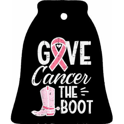 Give Breast Cancer The Boot Pink Ribbon Awareness Women Ceramic Bell Ornament