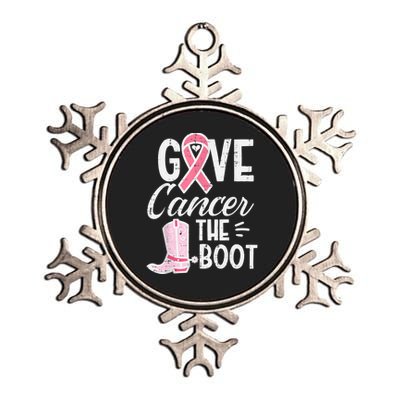 Give Breast Cancer The Boot Pink Ribbon Awareness Women Metallic Star Ornament