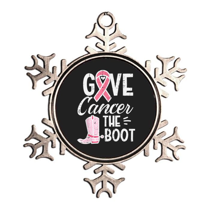 Give Breast Cancer The Boot Pink Ribbon Awareness Women Metallic Star Ornament