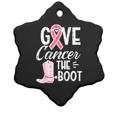 Give Breast Cancer The Boot Pink Ribbon Awareness Women Ceramic Star Ornament