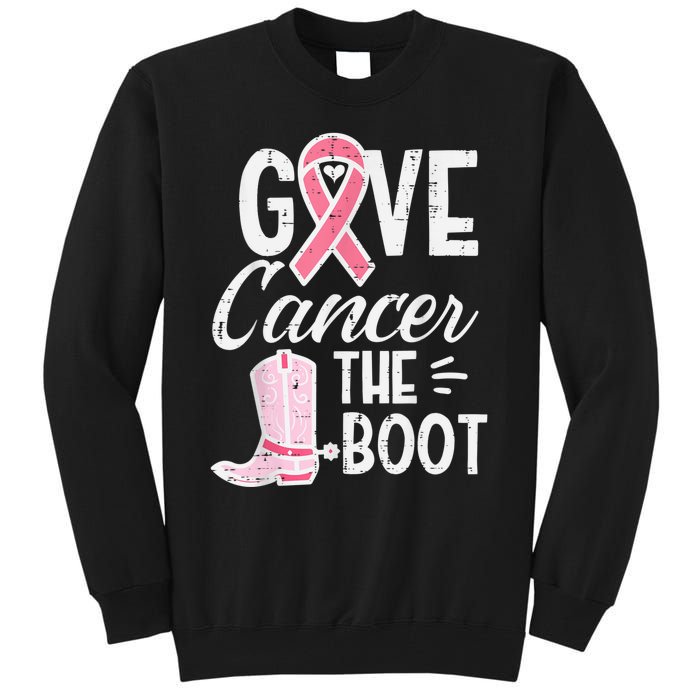 Give Breast Cancer The Boot Pink Ribbon Awareness Women Tall Sweatshirt