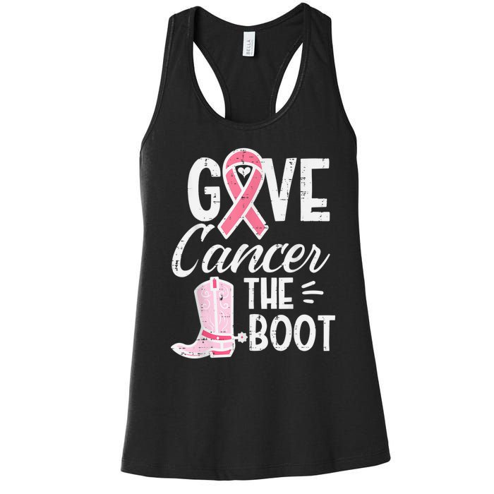 Give Breast Cancer The Boot Pink Ribbon Awareness Women Women's Racerback Tank