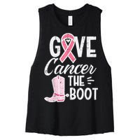 Give Breast Cancer The Boot Pink Ribbon Awareness Women Women's Racerback Cropped Tank