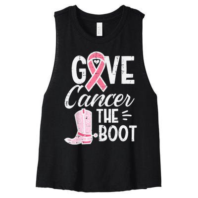 Give Breast Cancer The Boot Pink Ribbon Awareness Women Women's Racerback Cropped Tank