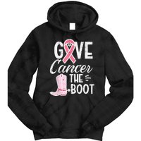 Give Breast Cancer The Boot Pink Ribbon Awareness Women Tie Dye Hoodie