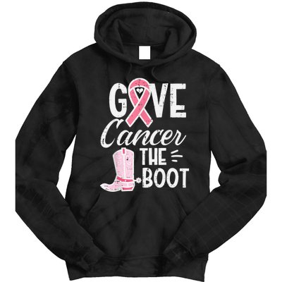 Give Breast Cancer The Boot Pink Ribbon Awareness Women Tie Dye Hoodie