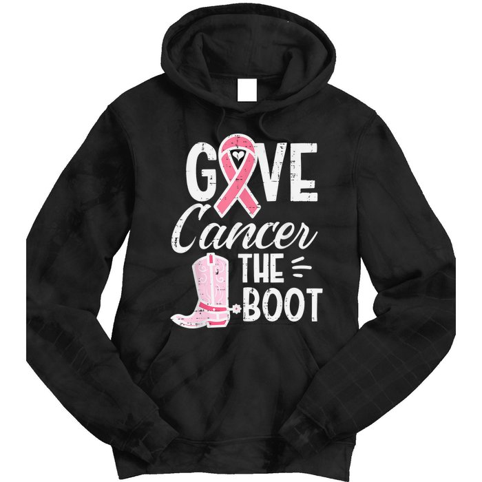 Give Breast Cancer The Boot Pink Ribbon Awareness Women Tie Dye Hoodie