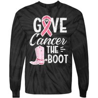 Give Breast Cancer The Boot Pink Ribbon Awareness Women Tie-Dye Long Sleeve Shirt