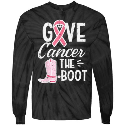 Give Breast Cancer The Boot Pink Ribbon Awareness Women Tie-Dye Long Sleeve Shirt