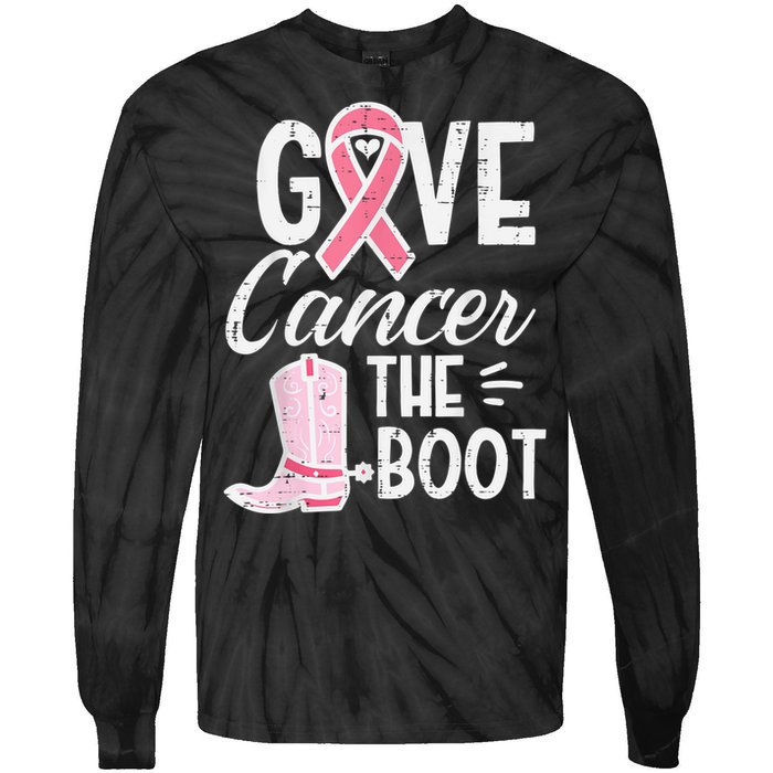 Give Breast Cancer The Boot Pink Ribbon Awareness Women Tie-Dye Long Sleeve Shirt