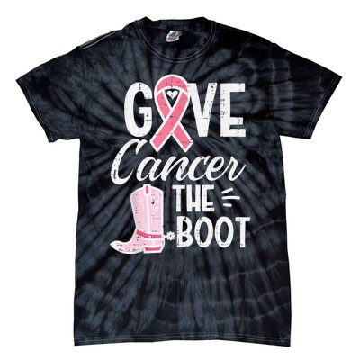 Give Breast Cancer The Boot Pink Ribbon Awareness Women Tie-Dye T-Shirt