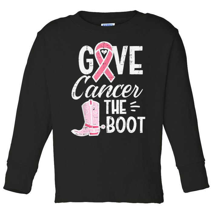 Give Breast Cancer The Boot Pink Ribbon Awareness Women Toddler Long Sleeve Shirt