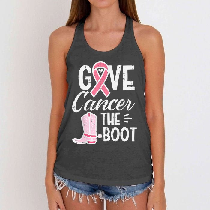 Give Breast Cancer The Boot Pink Ribbon Awareness Women Women's Knotted Racerback Tank