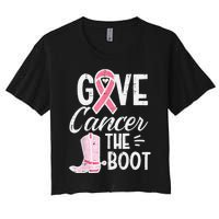 Give Breast Cancer The Boot Pink Ribbon Awareness Women Women's Crop Top Tee