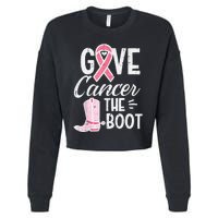 Give Breast Cancer The Boot Pink Ribbon Awareness Women Cropped Pullover Crew