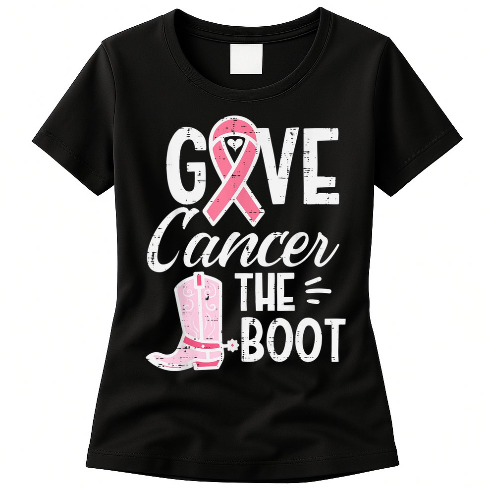 Give Breast Cancer The Boot Pink Ribbon Awareness Women Womens T-Shirt