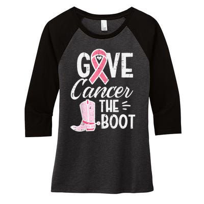 Give Breast Cancer The Boot Pink Ribbon Awareness Women Women's Tri-Blend 3/4-Sleeve Raglan Shirt