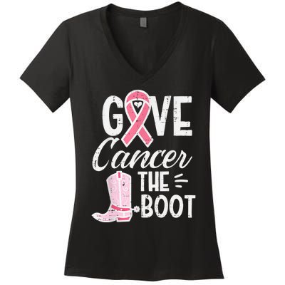 Give Breast Cancer The Boot Pink Ribbon Awareness Women Women's V-Neck T-Shirt