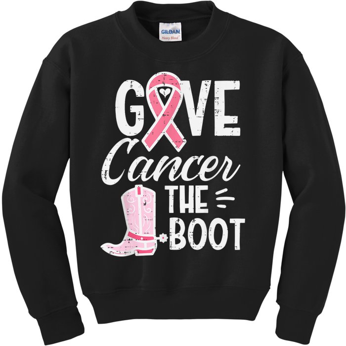 Give Breast Cancer The Boot Pink Ribbon Awareness Women Kids Sweatshirt