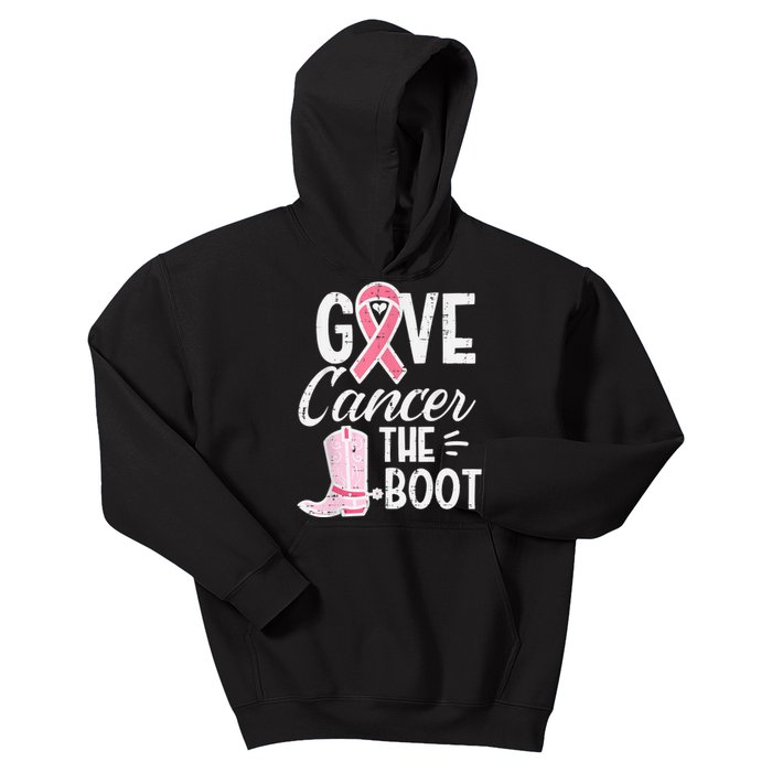 Give Breast Cancer The Boot Pink Ribbon Awareness Women Kids Hoodie