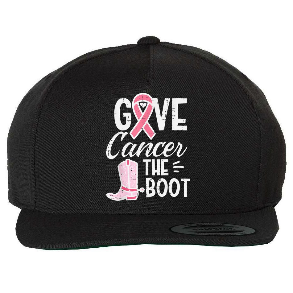Give Breast Cancer The Boot Pink Ribbon Awareness Women Wool Snapback Cap