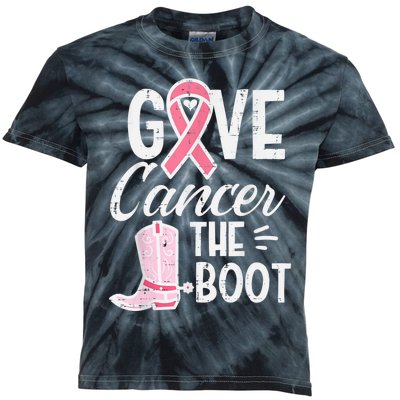 Give Breast Cancer The Boot Pink Ribbon Awareness Women Kids Tie-Dye T-Shirt