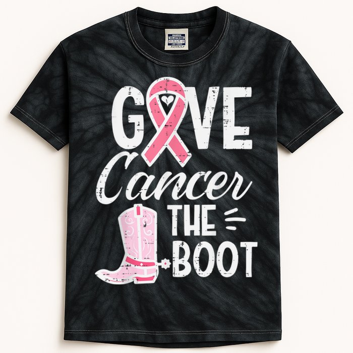 Give Breast Cancer The Boot Pink Ribbon Awareness Women Kids Tie-Dye T-Shirt