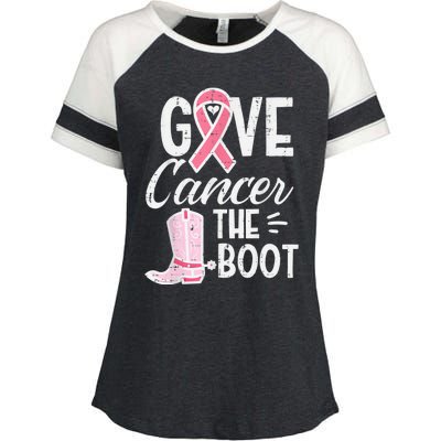 Give Breast Cancer The Boot Pink Ribbon Awareness Women Enza Ladies Jersey Colorblock Tee