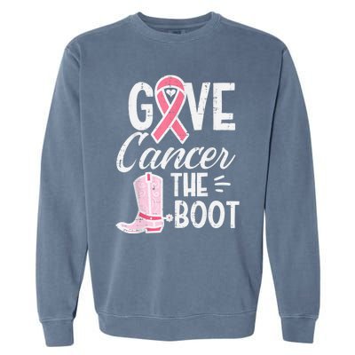 Give Breast Cancer The Boot Pink Ribbon Awareness Women Garment-Dyed Sweatshirt