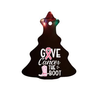 Give Breast Cancer The Boot Pink Ribbon Awareness Women Ceramic Tree Ornament