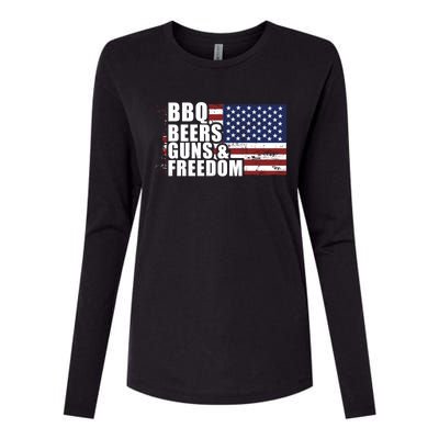 Grilling Barbecue Cool Bbq Beers Guns And Freedom Cool Gift Womens Cotton Relaxed Long Sleeve T-Shirt