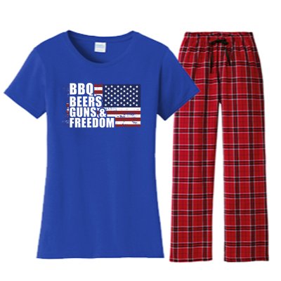 Grilling Barbecue Cool Bbq Beers Guns And Freedom Cool Gift Women's Flannel Pajama Set