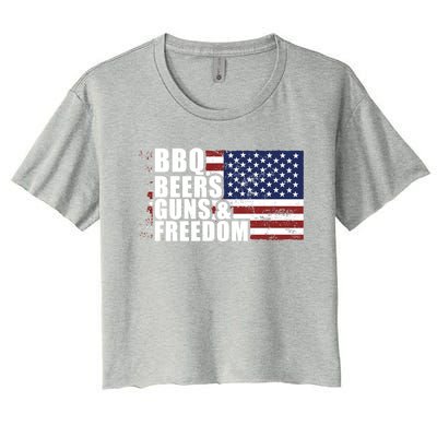 Grilling Barbecue Cool Bbq Beers Guns And Freedom Cool Gift Women's Crop Top Tee