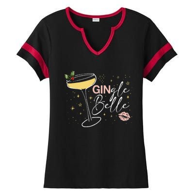 Gingle Belle Christmas Drink Cocktail Xmas Bartender Holiday Ladies Halftime Notch Neck Tee