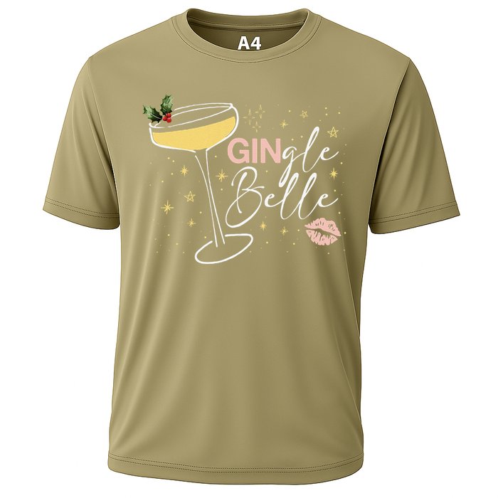 Gingle Belle Christmas Drink Cocktail Xmas Bartender Holiday Cooling Performance Crew T-Shirt